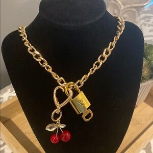 Louis Vuitton Lock & Key #326 W/Unbranded Gold Chain Necklace & Cherry Bag Charm